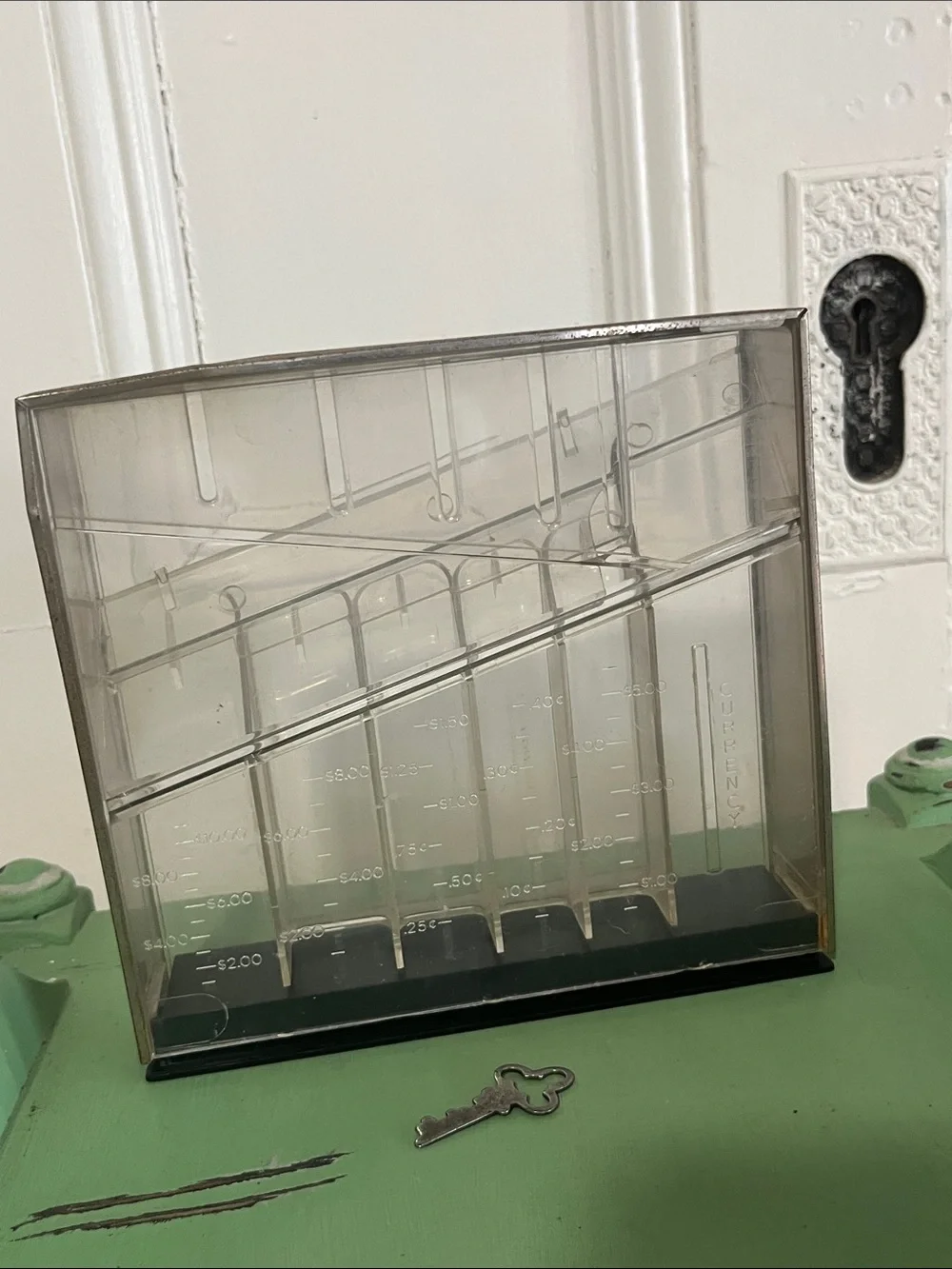 Acrylic Coin / Money Sorter w/ Eagle Lock Co. key Steampunk Vintage